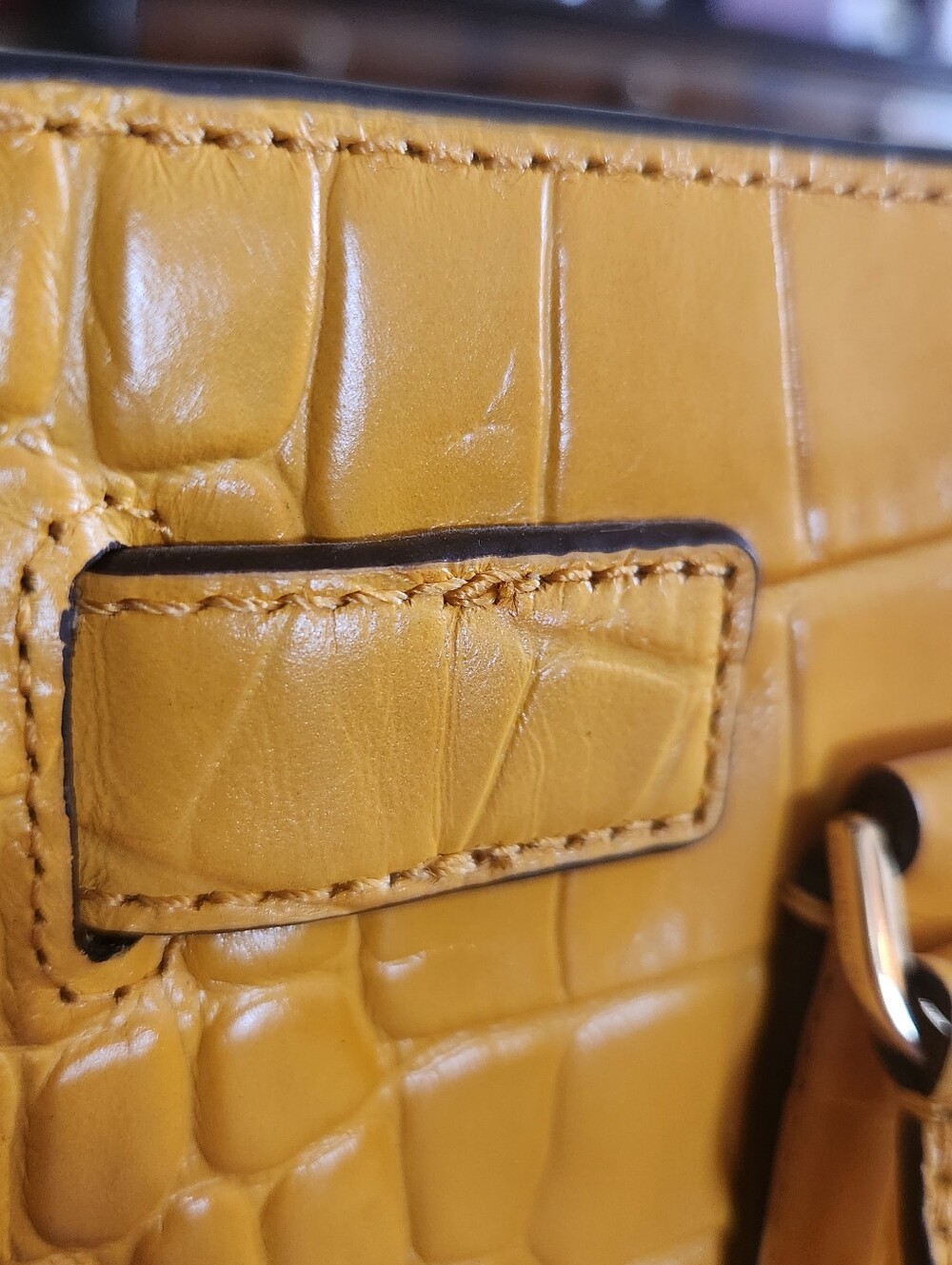 Michael Kors Yellow Croc-Embossed Satchel with MK Charm and Several Compartments - Picture 7 of 10